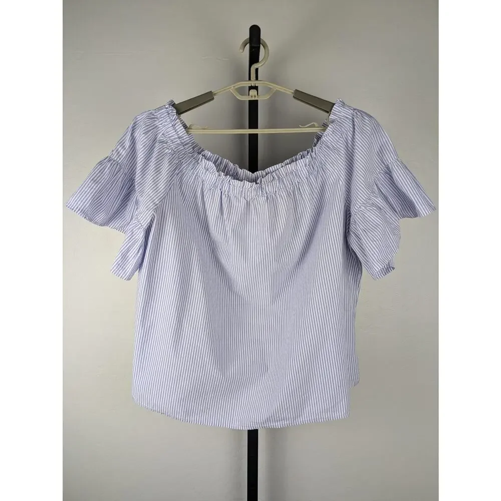 Kate Spade Broome Street Blue and White Stripe Off The Shoulder Top
